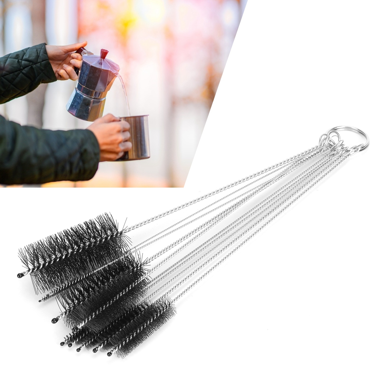10Pcs Coffee Machine Brush Cleaner Stainless Steel Nylon Bottle Cleaning Brus US