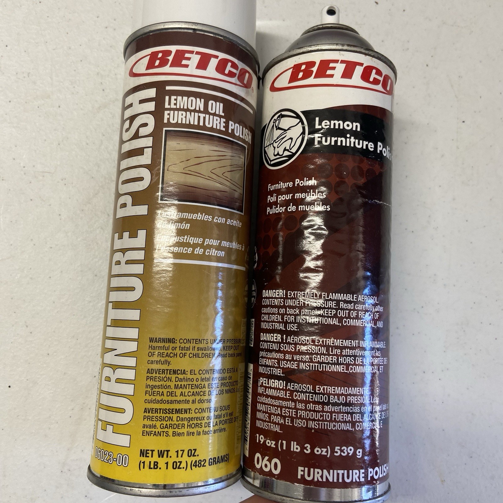 2 Betco Lemon Furniture Polish, Lemon Scent, 19 oz & 17 Aerosol Can 2009/ 2015