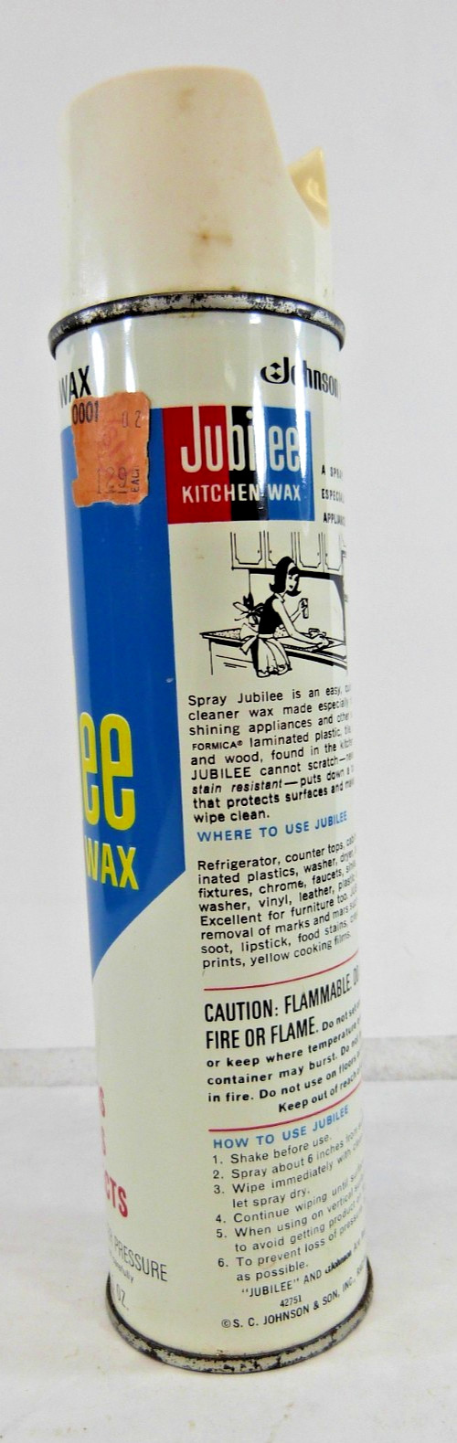 $1.29 VINTAGE JOHNSON WAX JUBILEE KITCHEN WAX 10.5 oz EMPTY SPRAY CAN MOVIE PROP