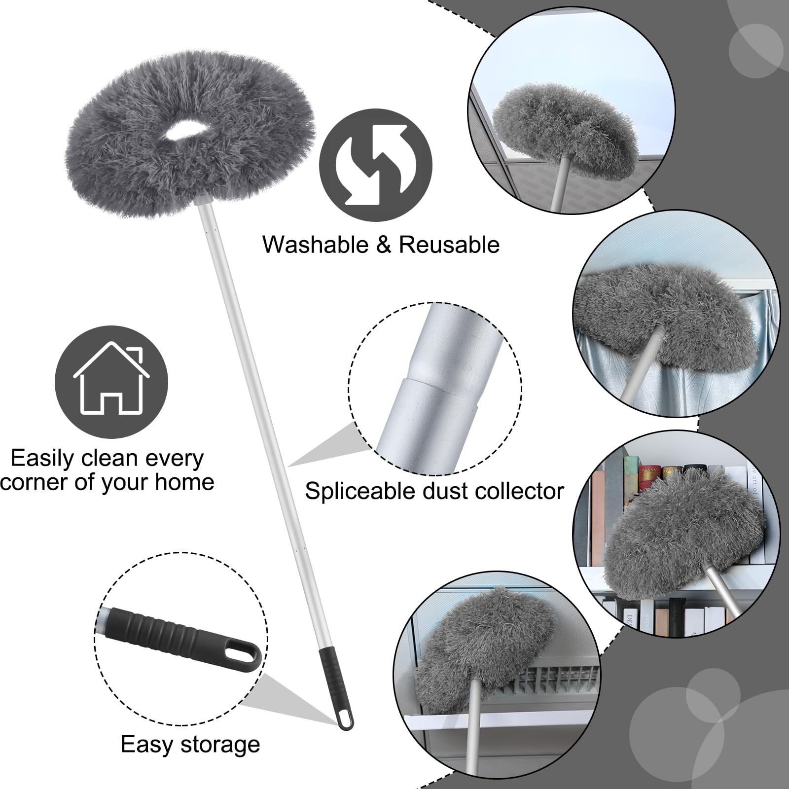 Hoolerry Ceiling Fan Cleaner Duster Microfiber Extendable Pole 13-49.7in Gray