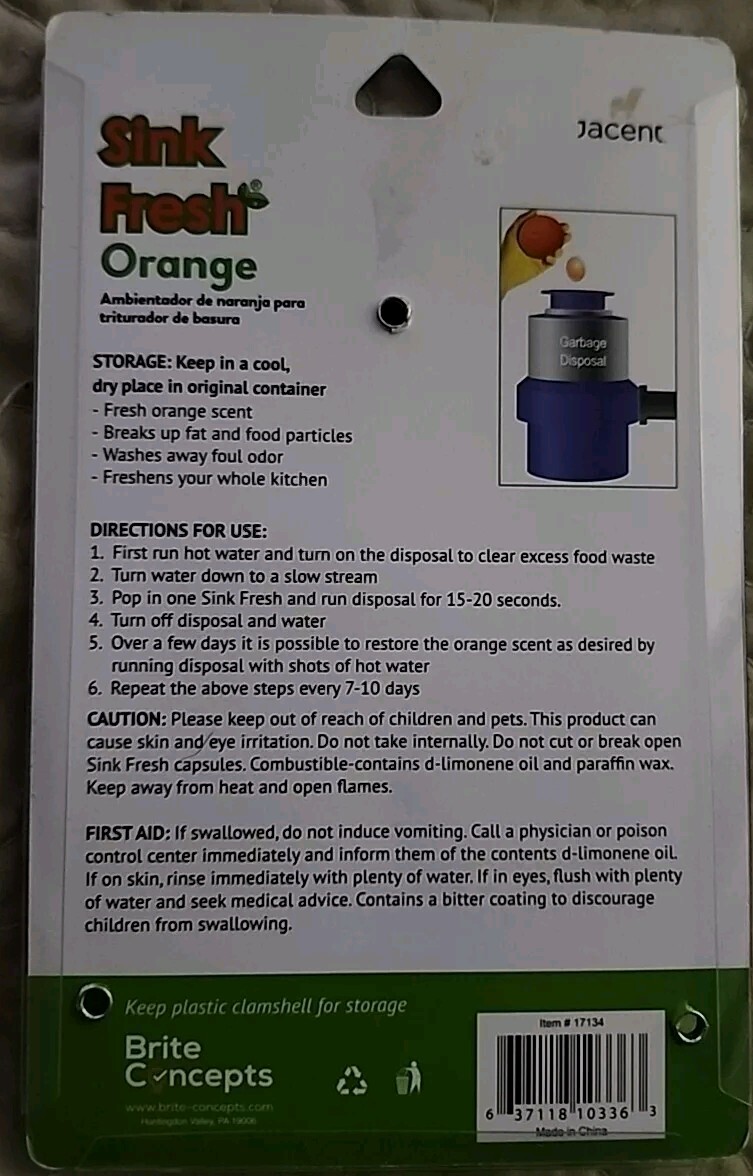 Sink Fresh Orange Garbage Disposal Cleaner Deodorizer 12 Treatments