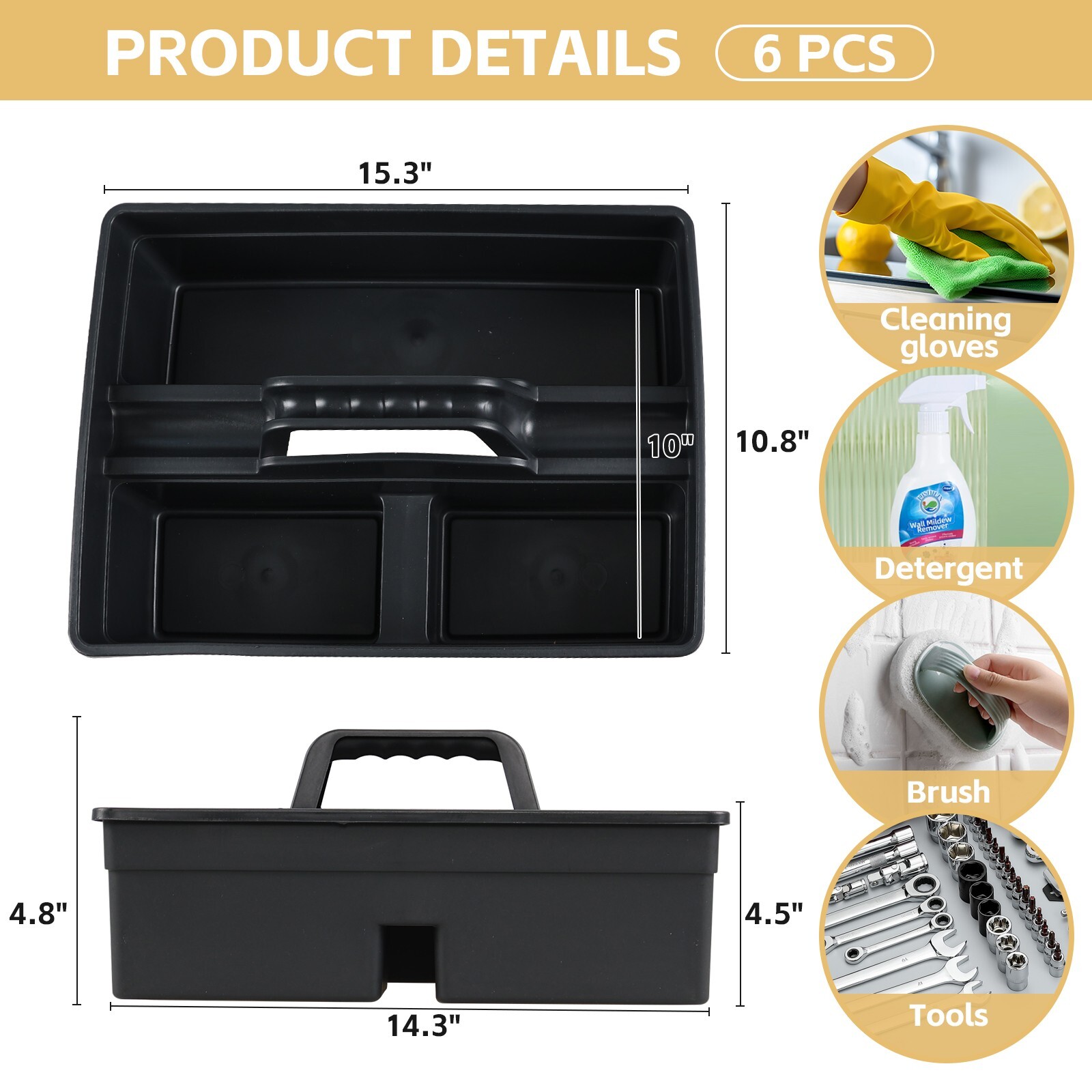 Kekow 6-Packs Large Plastic Cleaning Storage Caddy with Handle Commercial Tool