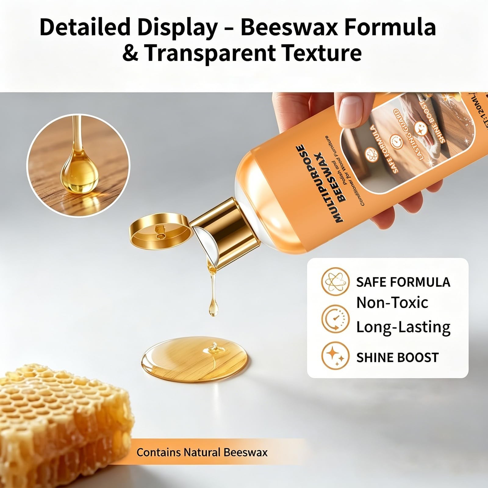 Natural Wood Polish Cleaner & Conditioner – 3 in 1 Plant-Based Care for Furnitur