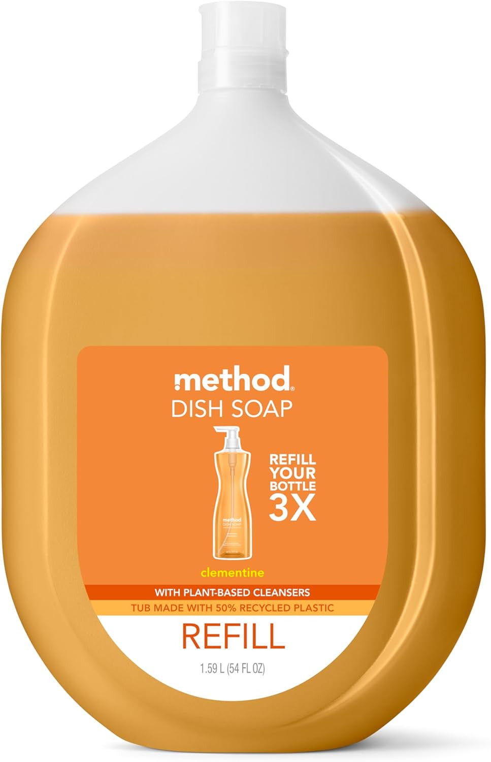 Method Gel Dish Soap Refill, Clementine Scent, Powerful Cleaning Formula, Large