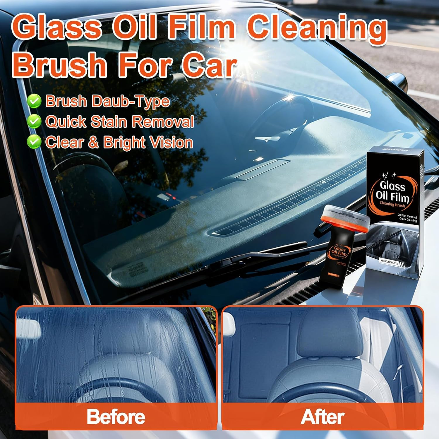 Automotive Oil Film Cleaning Brush for Car Windshield, Glass Emulsion Cleaner, 1