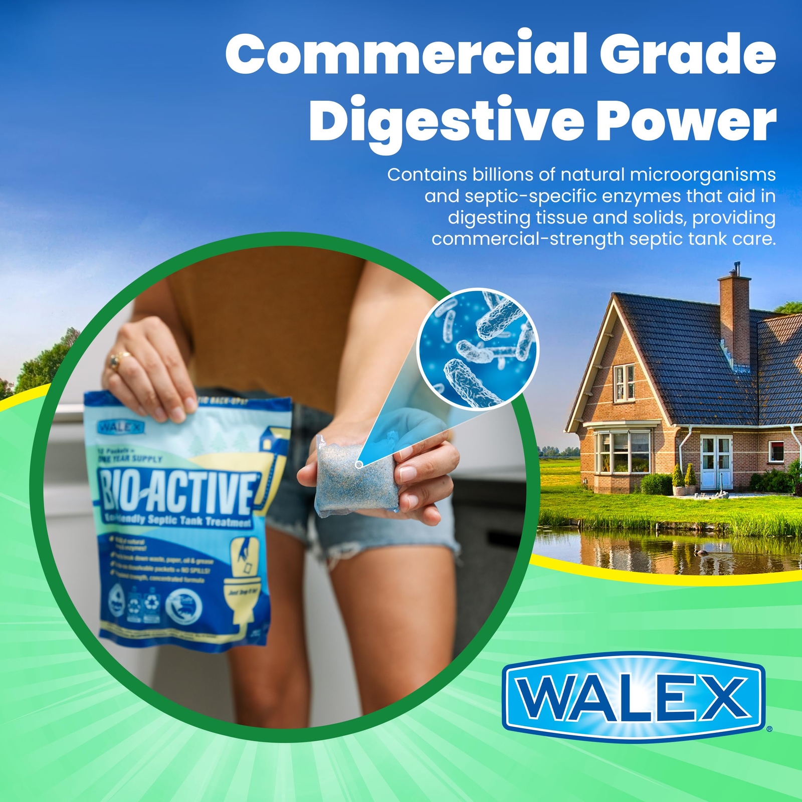 Premium Bio-Active Septic Tank Treatment with a One-Year Supply of Helpful Bacte
