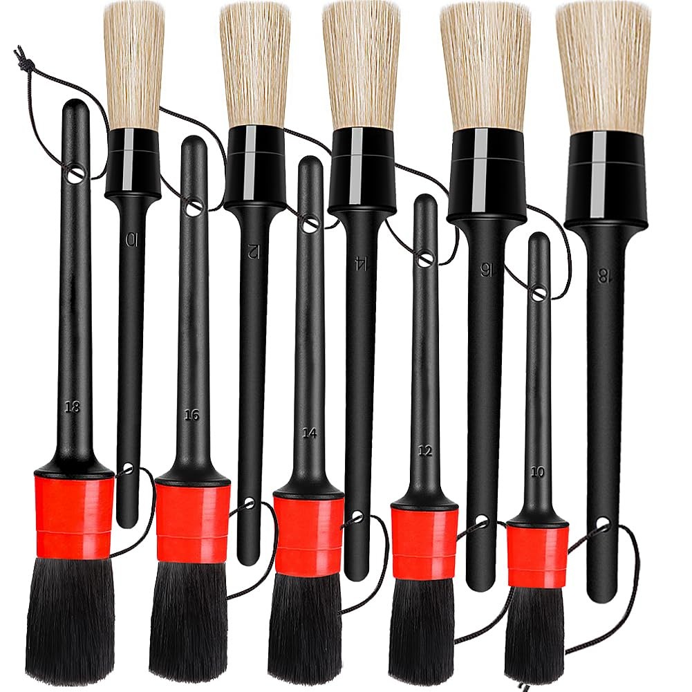 Detailing Brush Set – 10 Pcs Detail Brushes Car Detailing, Auto Boar Hair Car…