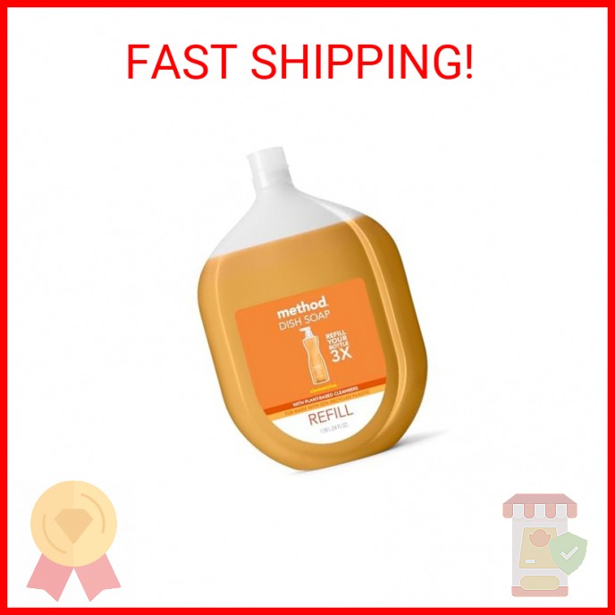 Method Gel Dish Soap Refill, Clementine Scent, Powerful Cleaning Formula, Large