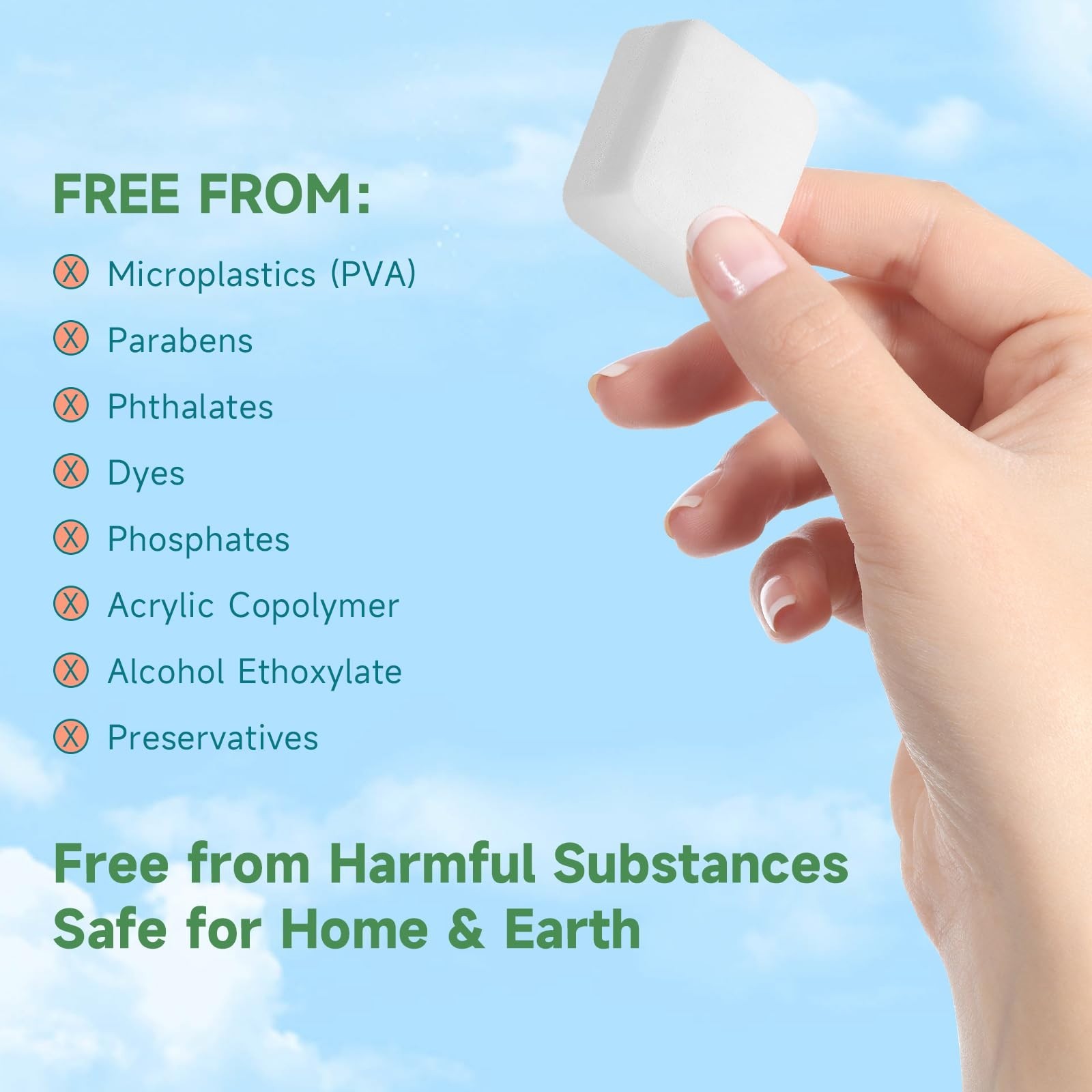 Plastic-Free Dishwasher Tablets 32 Count | All-in-One Pods, Enzyme-Powered, Phos