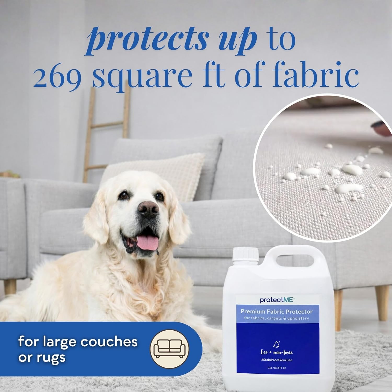 Non-Toxic Fabric Protector 84.5oz + Sprayer, Repels Liquids, Easy Application