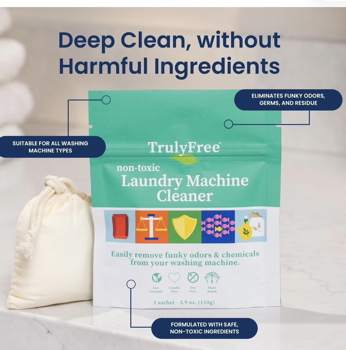 Truly Free Home Laundry Washing Machine Cleaner Powder Cleans Washers Non-toxic