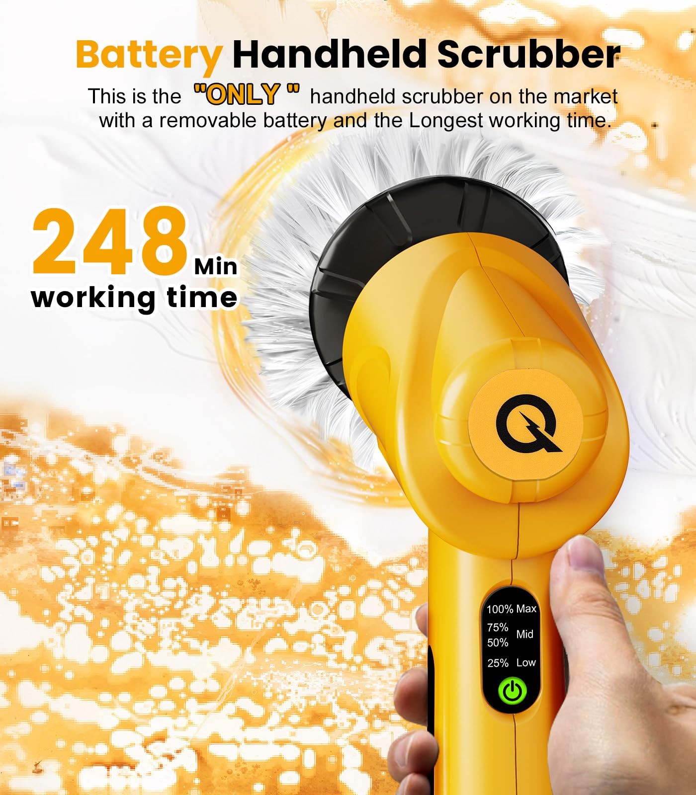 Battery Electric Spin Scrubber Q4, Handheld Scrubber for Cleaning with Displa…