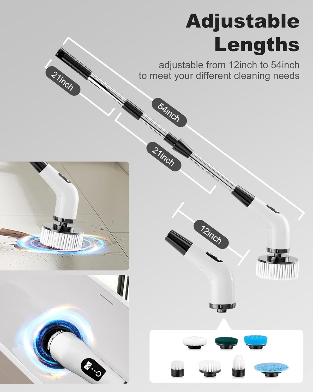 Electric Spin Scrubber, Cordless Shower Scrubber For Bathroom With 54″ Adjust…