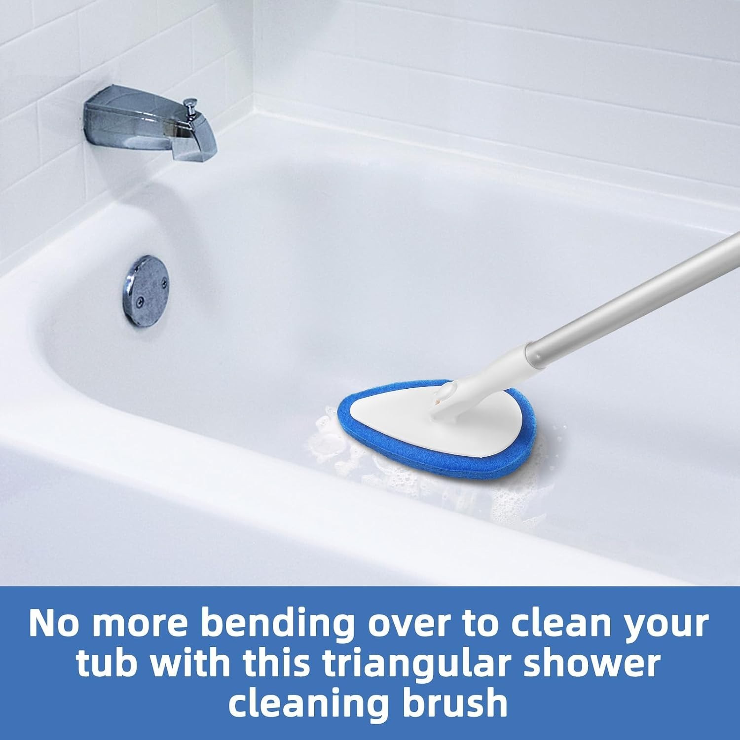Non-Scratch Bathroom Scrubbing Brush with 5 Refillable Pads – 51-Inch Long