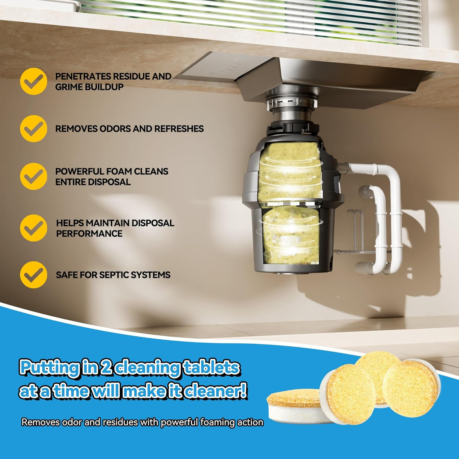 Garbage Disposal Cleaner Sink Drain Tablets 24 Packs for Kitchen Drains