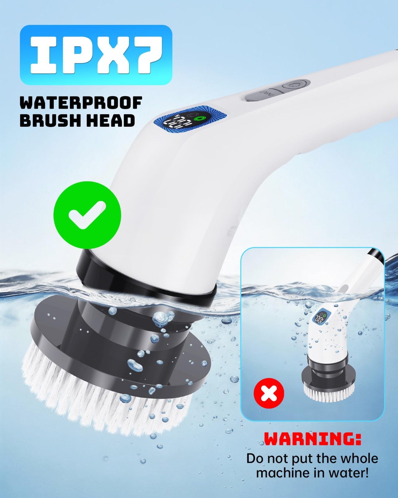 Cordless Electric Spin Scrubber – Long Handle Bathroom Cleaner with 7 Brush Head