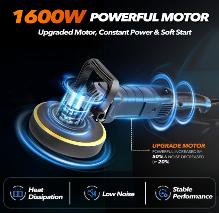 Pulidora Rotativa Auto 1600W 6”/7” 7 Velocidades 1000-3500RPM Pulido, Nuevo