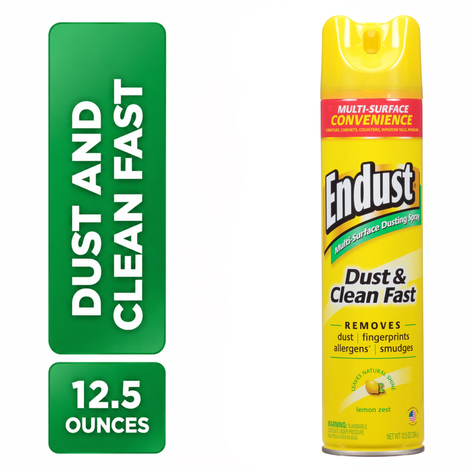 Endust Multi-Surface Dusting and Cleaning Spray, Lemon Zest, Aerosol, 12.5 oz.