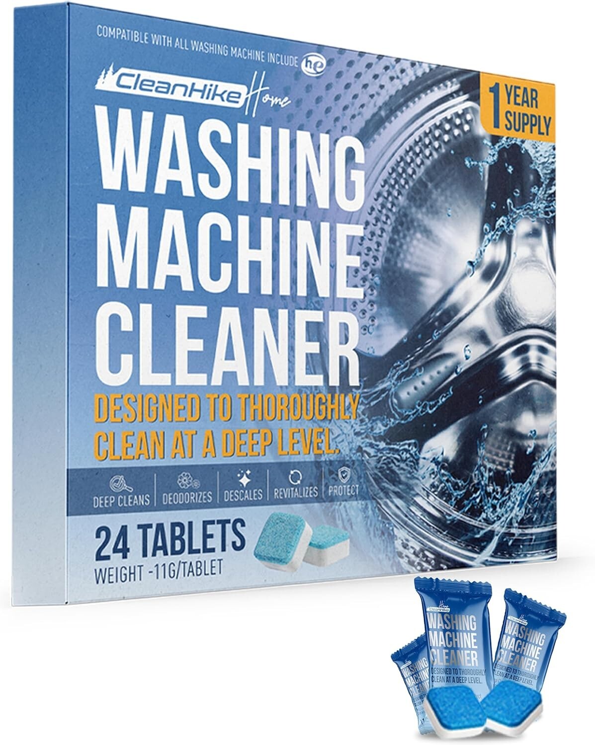 Washing Machine Cleaner Descaler Tablets – (24 Tablets, 1 Year Supply) Eco-Frien