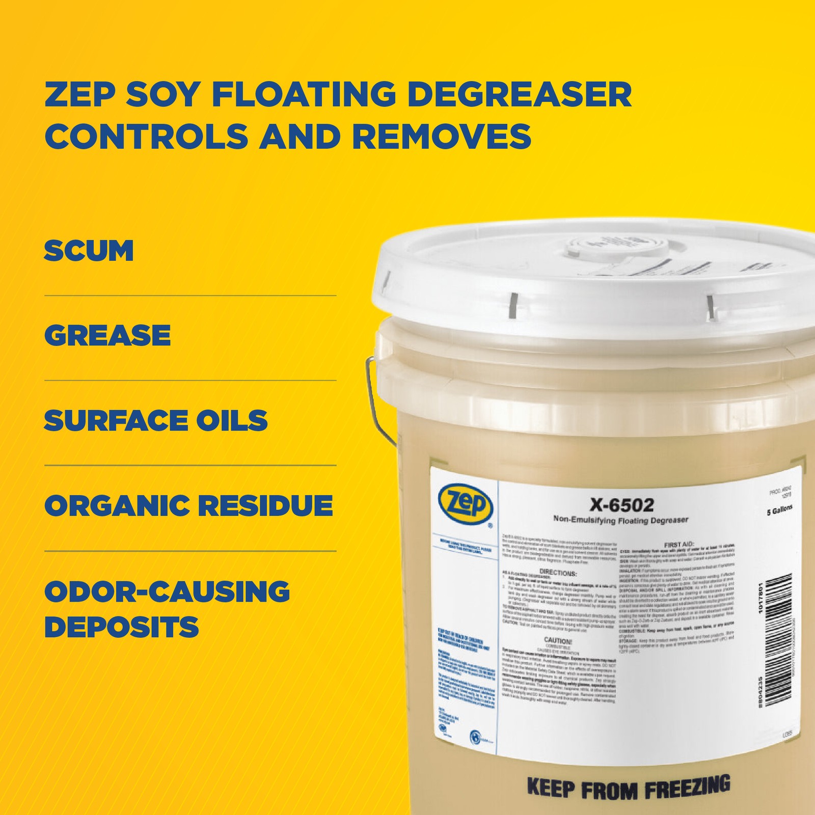 Zep X-6502 Soy Floating Degreaser 5 Gallon 1 Pail 575735