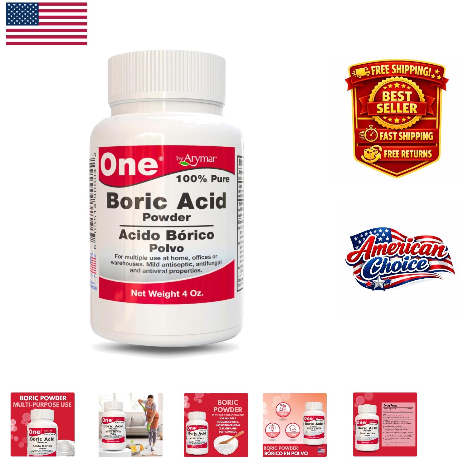 Eco-Friendly 4oz Boric Powder: Pure Granular Multi-Use Cleaner & Freshener