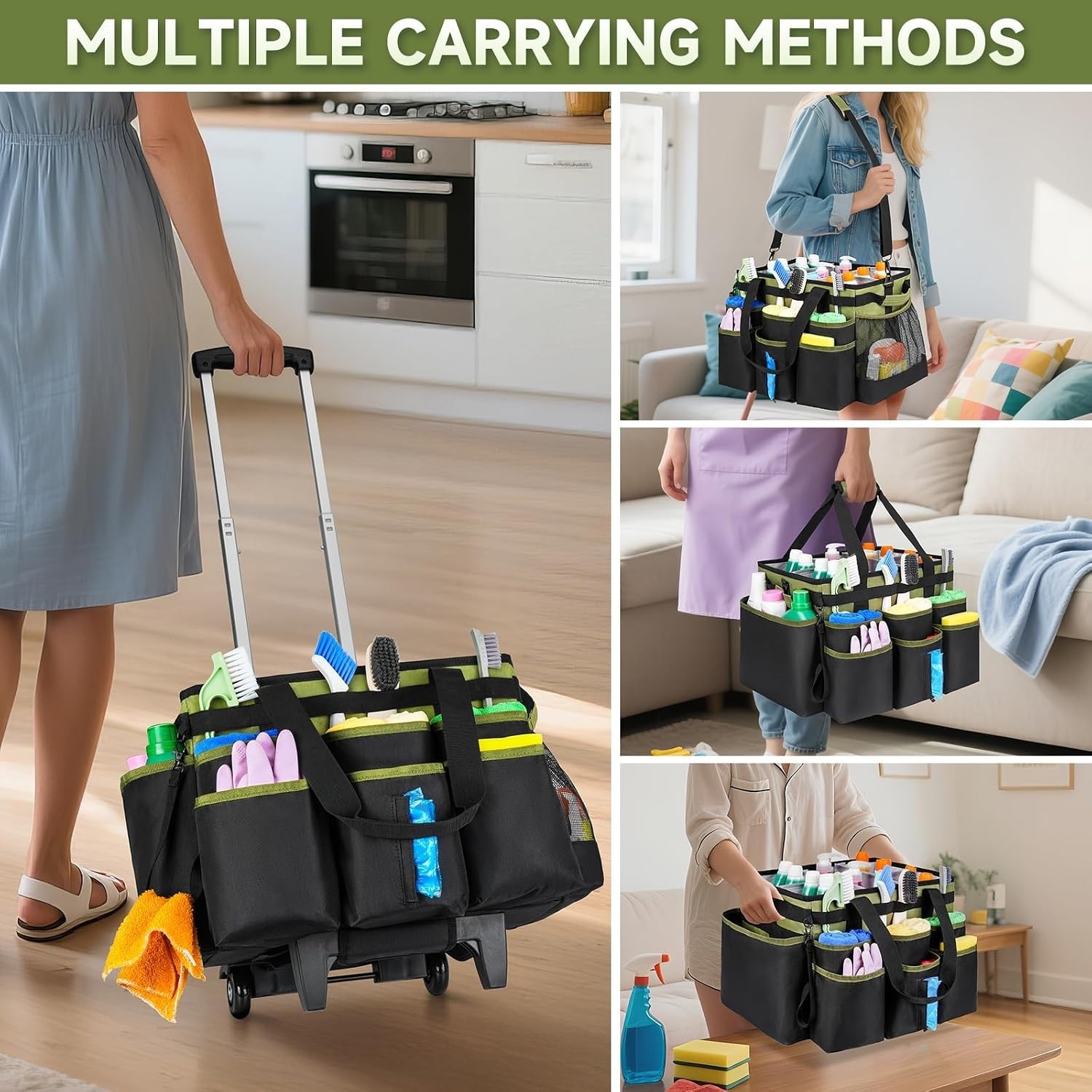 Water-Resistant Large Rolling Cleaning Bag with Ergonomic Trolley & Modern Style