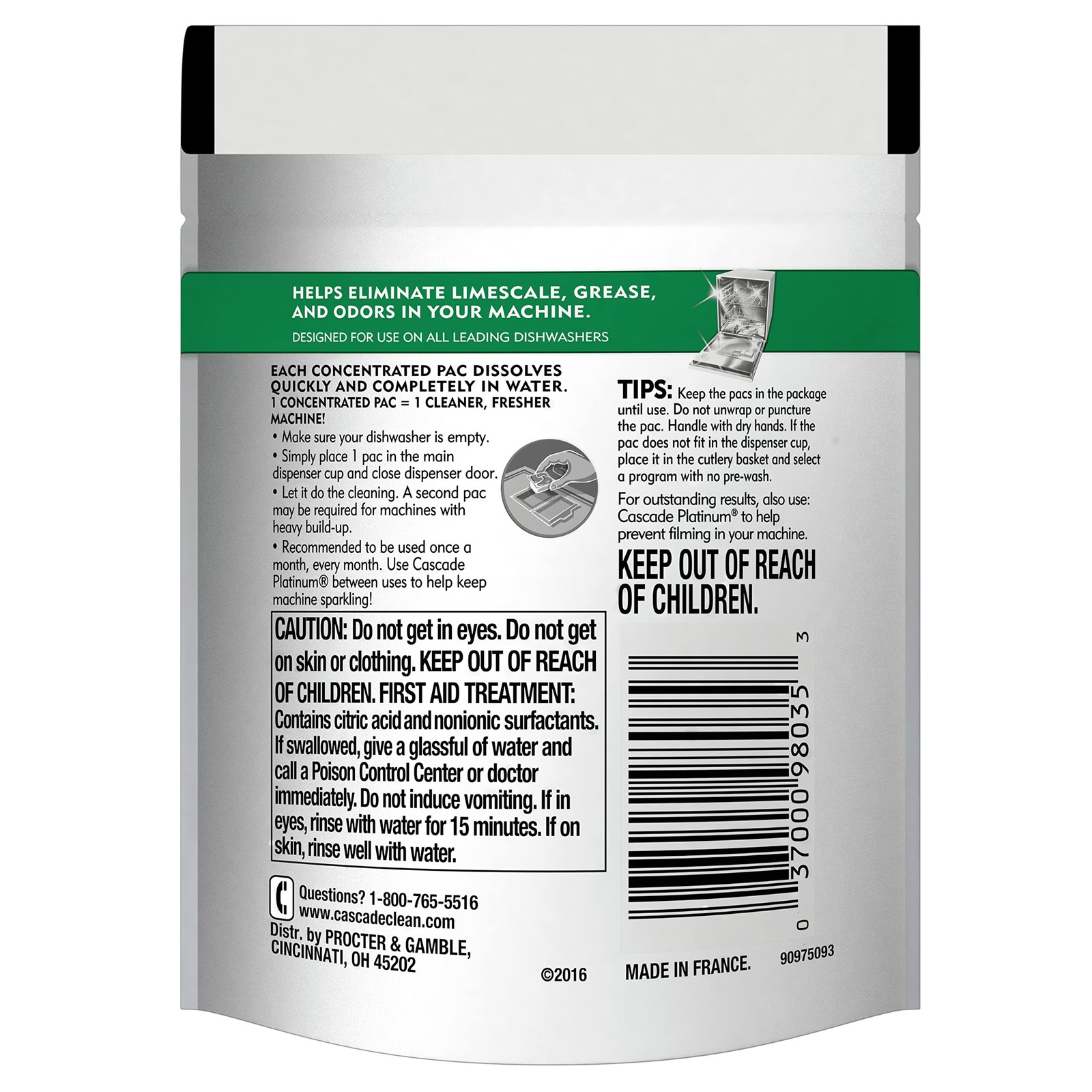 Cascade Platinum Dishwasher Cleaner, 6 count