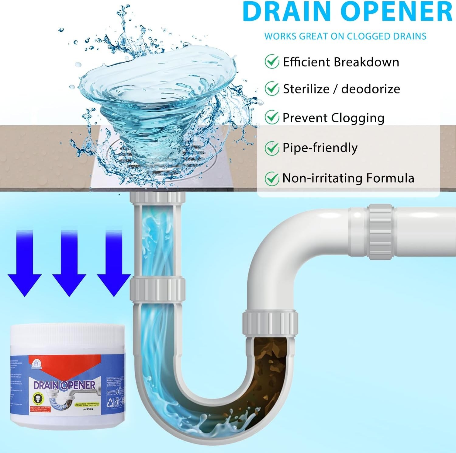 BELL BIRDCrystal Lye Drain Opener, Drain Opener 260g/1Pcs US Free Ship