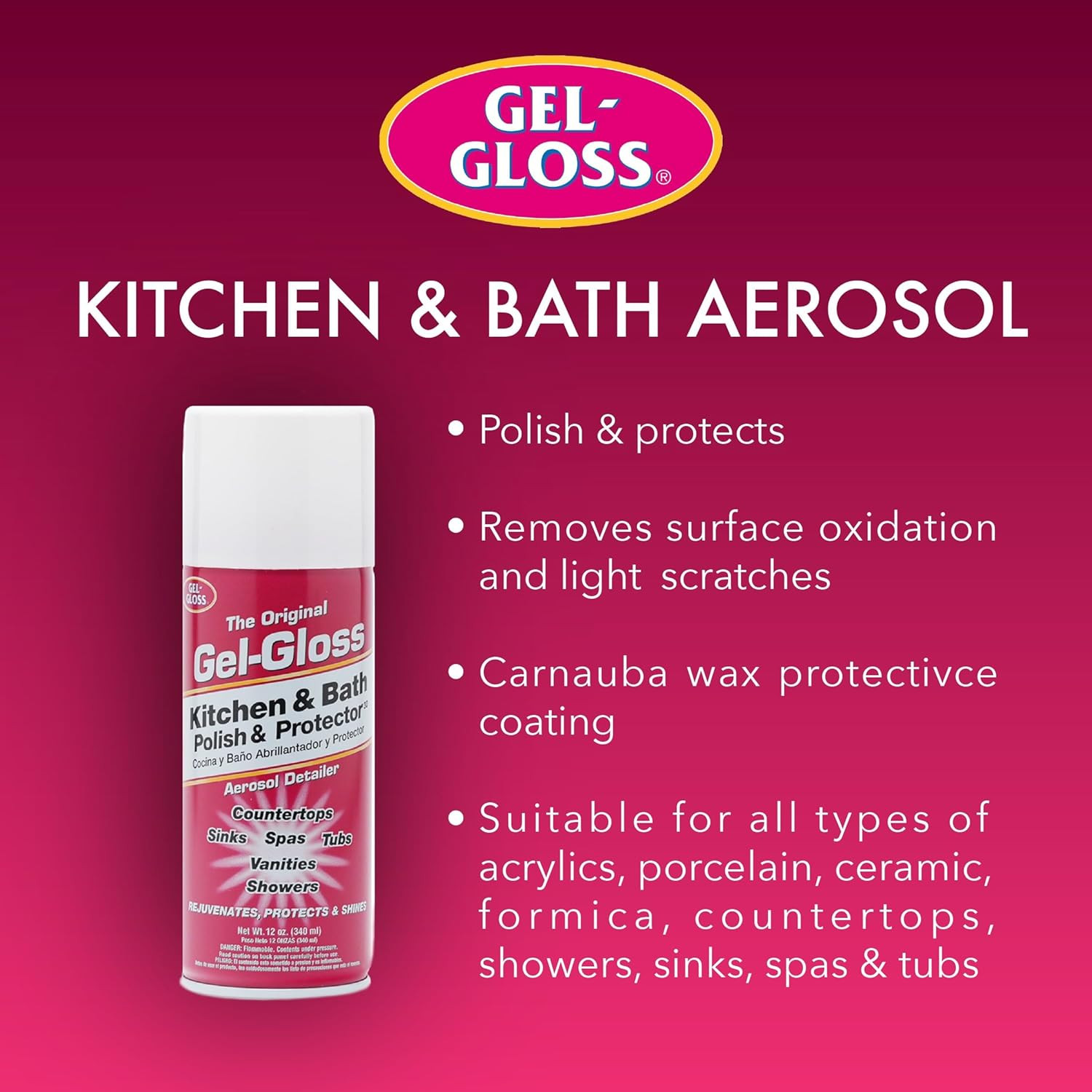 Original Gel Gloss Kitchen and Bath Polish and Protector, 12oz. Aerosol Can, Pin