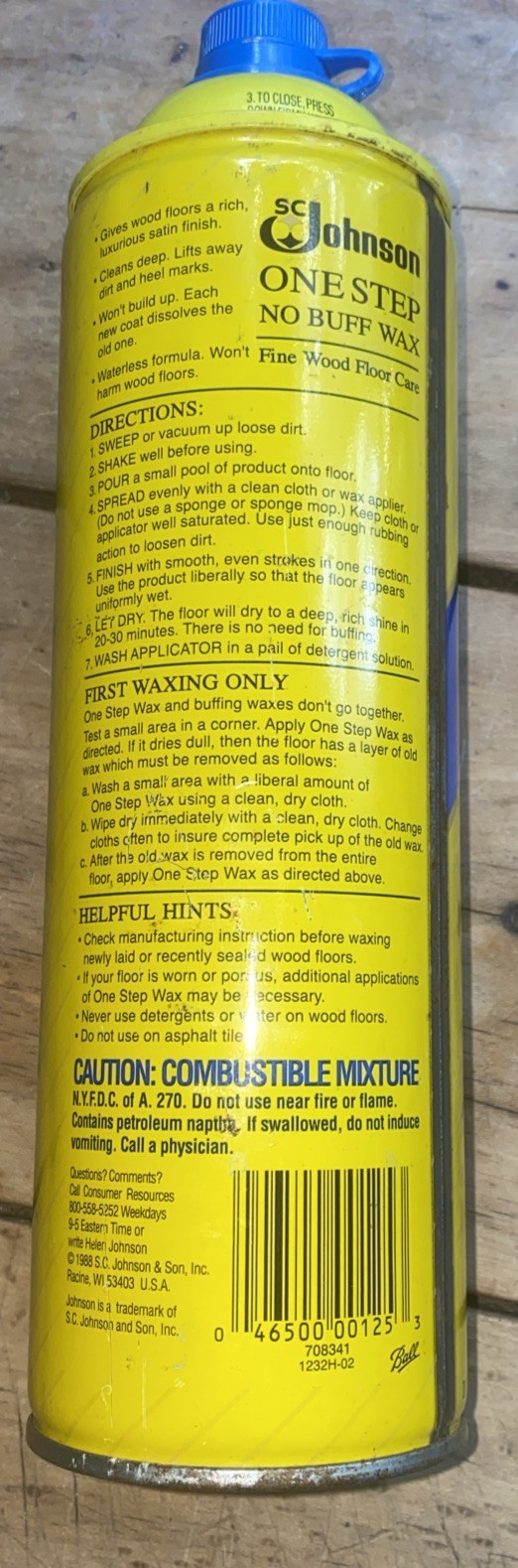 SC Johnson One Step No Buff Wax Fine Wood Floor Care 22 fl oz “90% FULL “ 1.2lbs