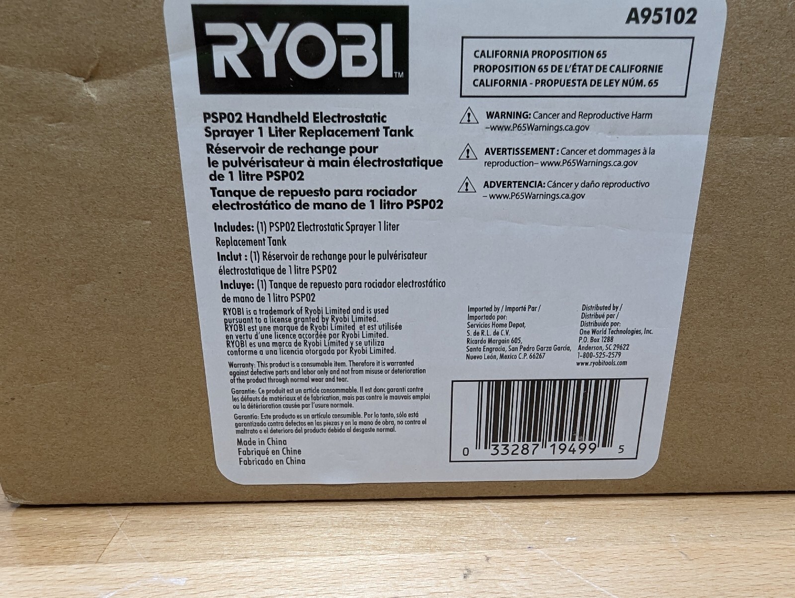 PSP02B RYOBI ONE+ 18V Cordless Handheld Electrostatic Sprayer & 2 Tanks A95102