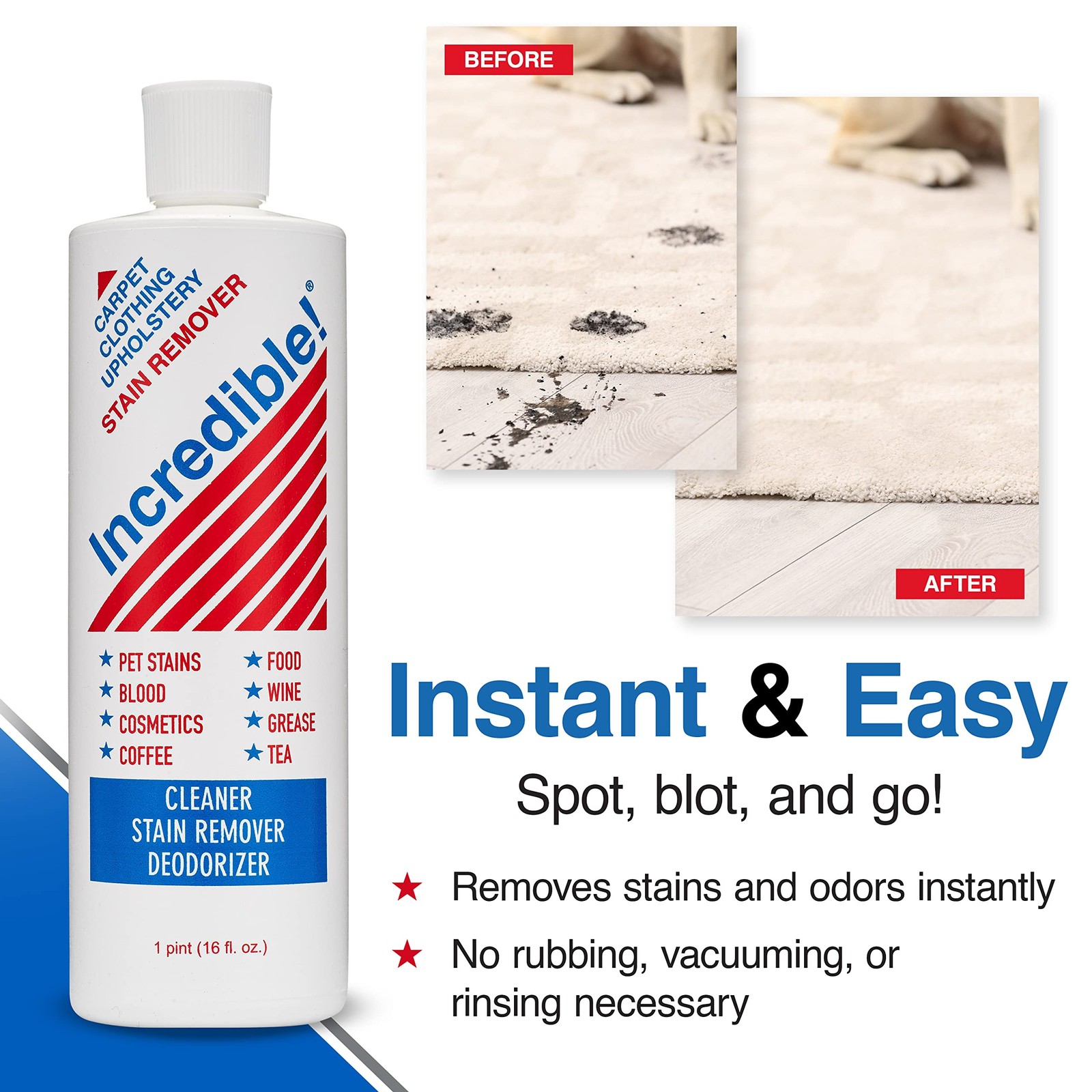 Powerful Stain Remover for Carpets, Mattresses Laundry – 16 oz 2 Pack