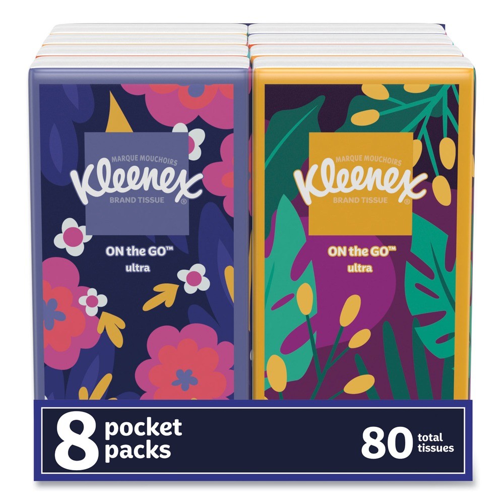Kleenex 46651 3-Ply On The Go PKs Facial Tissues – White (8/PK) New