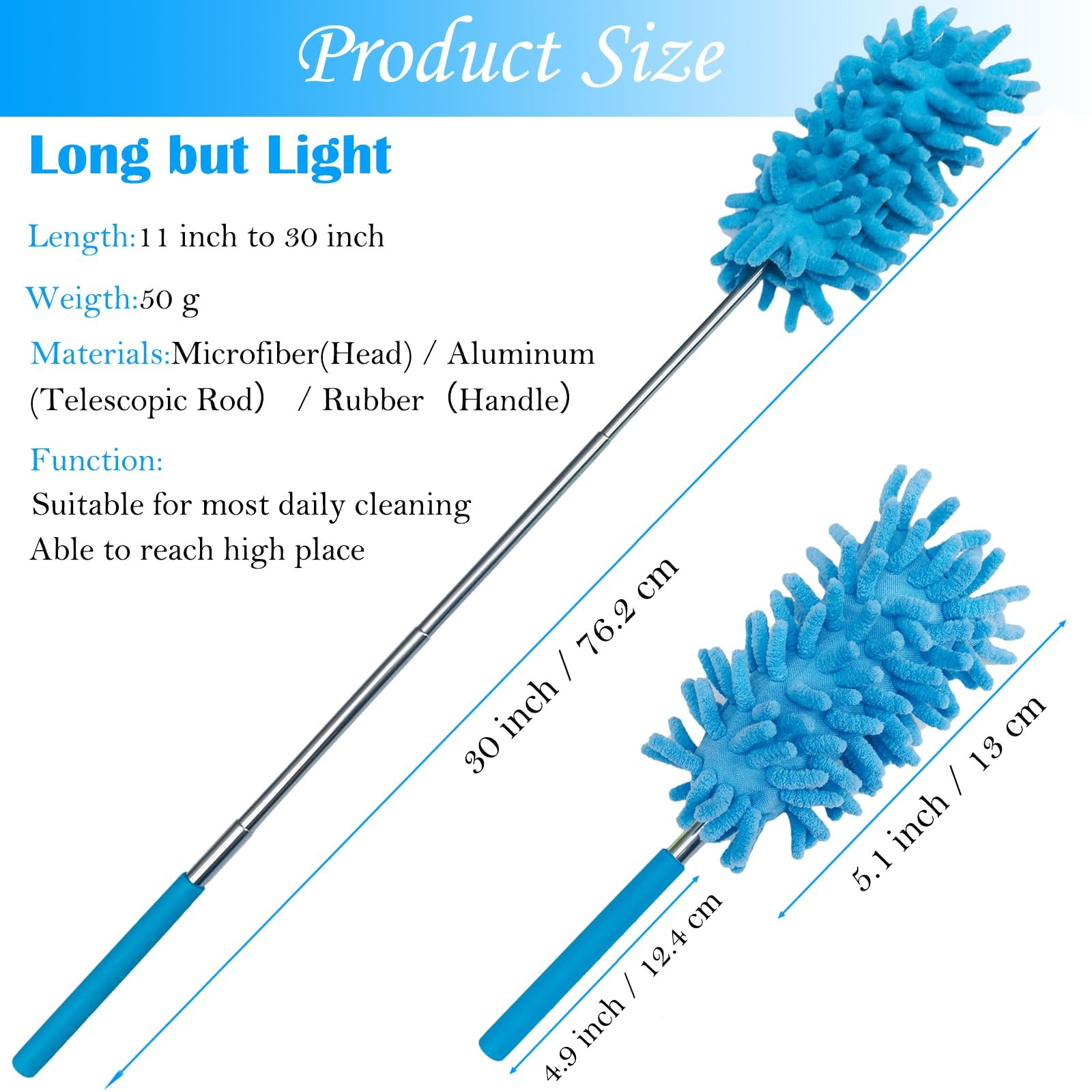 3 Pack Retractable Long-Reach Washable Duster for Cleaning, Microfiber Hand D…