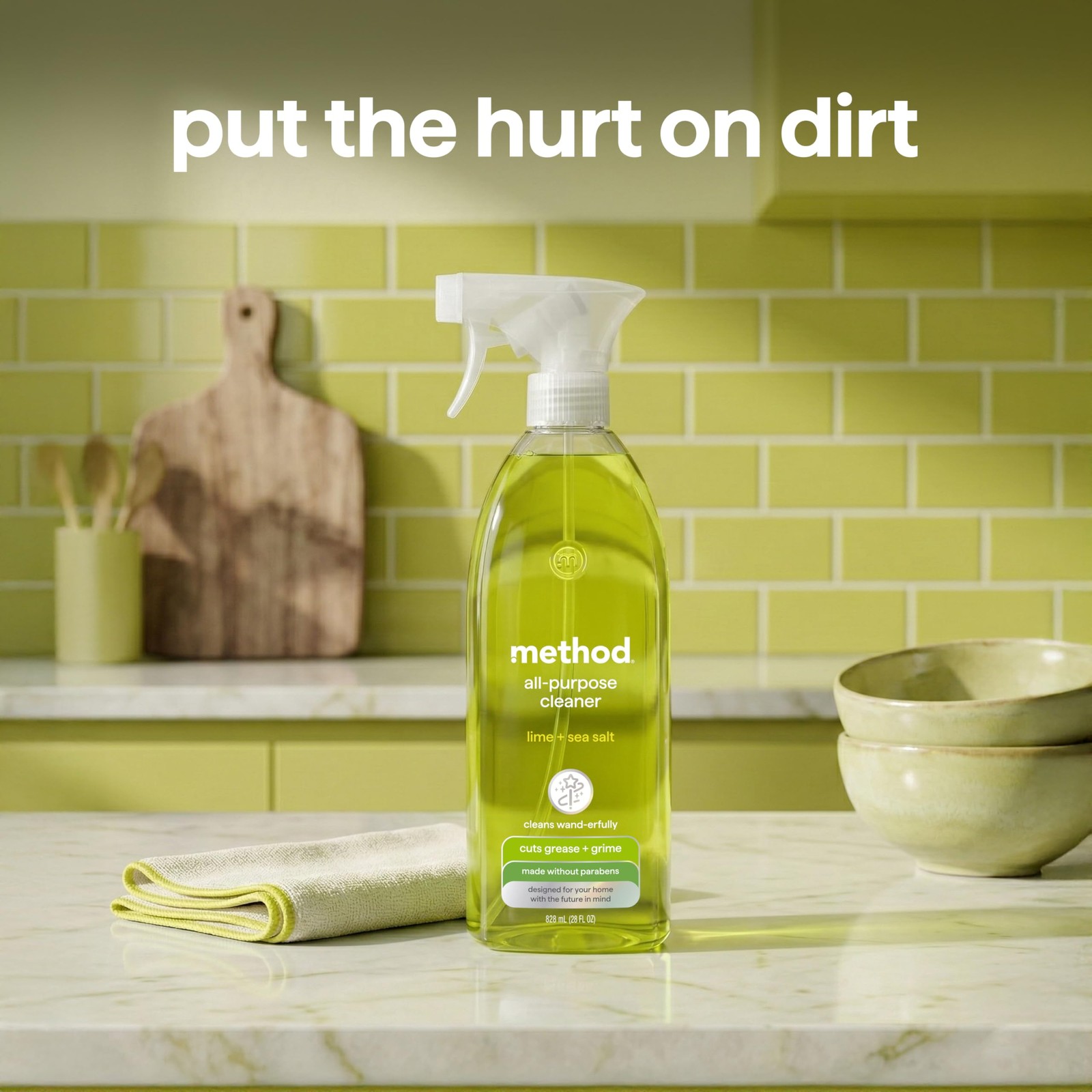 Method All-Purpose Cleaner Spray, Lime + Sea Salt 28 Fl Oz (Pack of 4), White