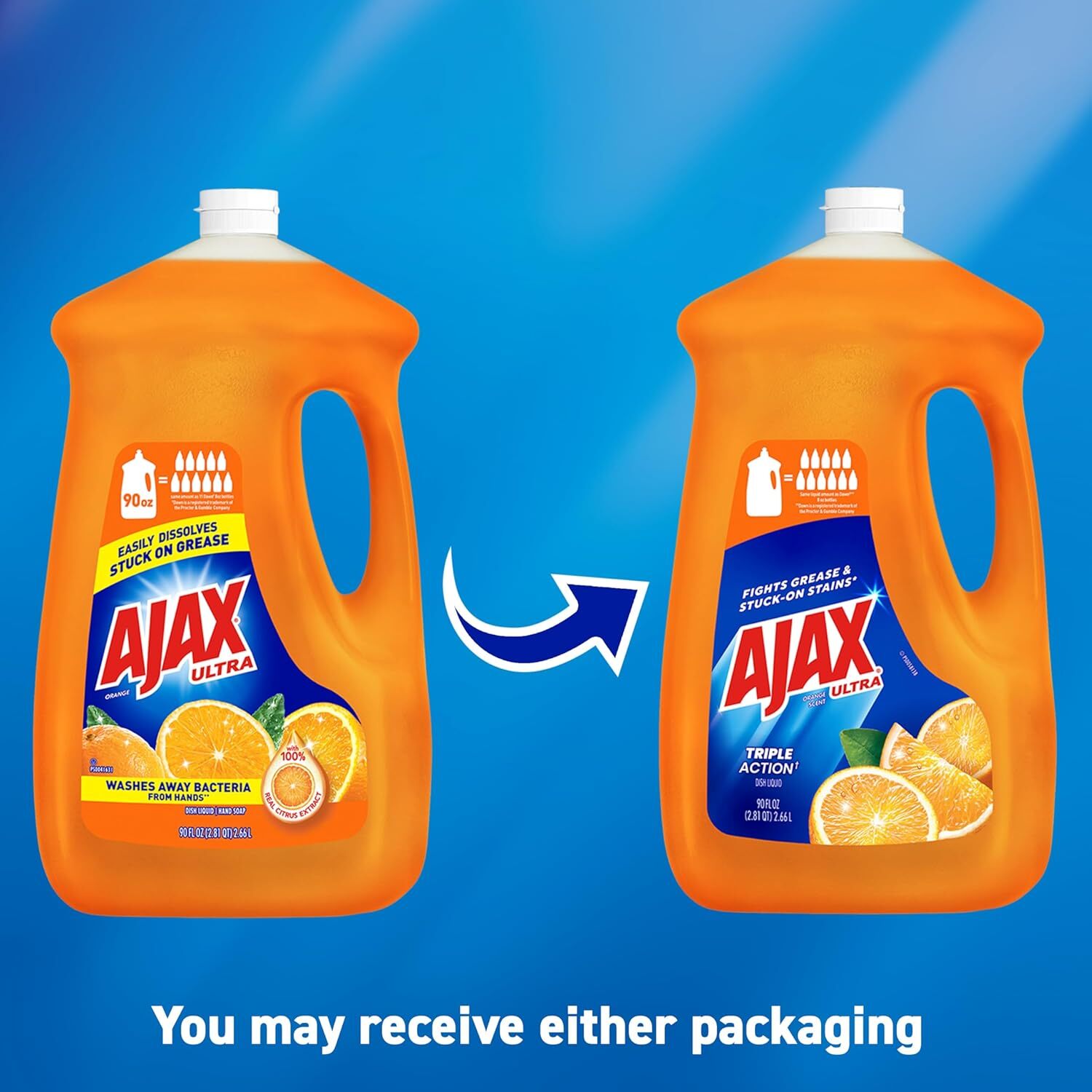 Ajax Ultra Triple Action, Dishwashing Liquid Dish Soap, Orange, 90 Fluid Ounce