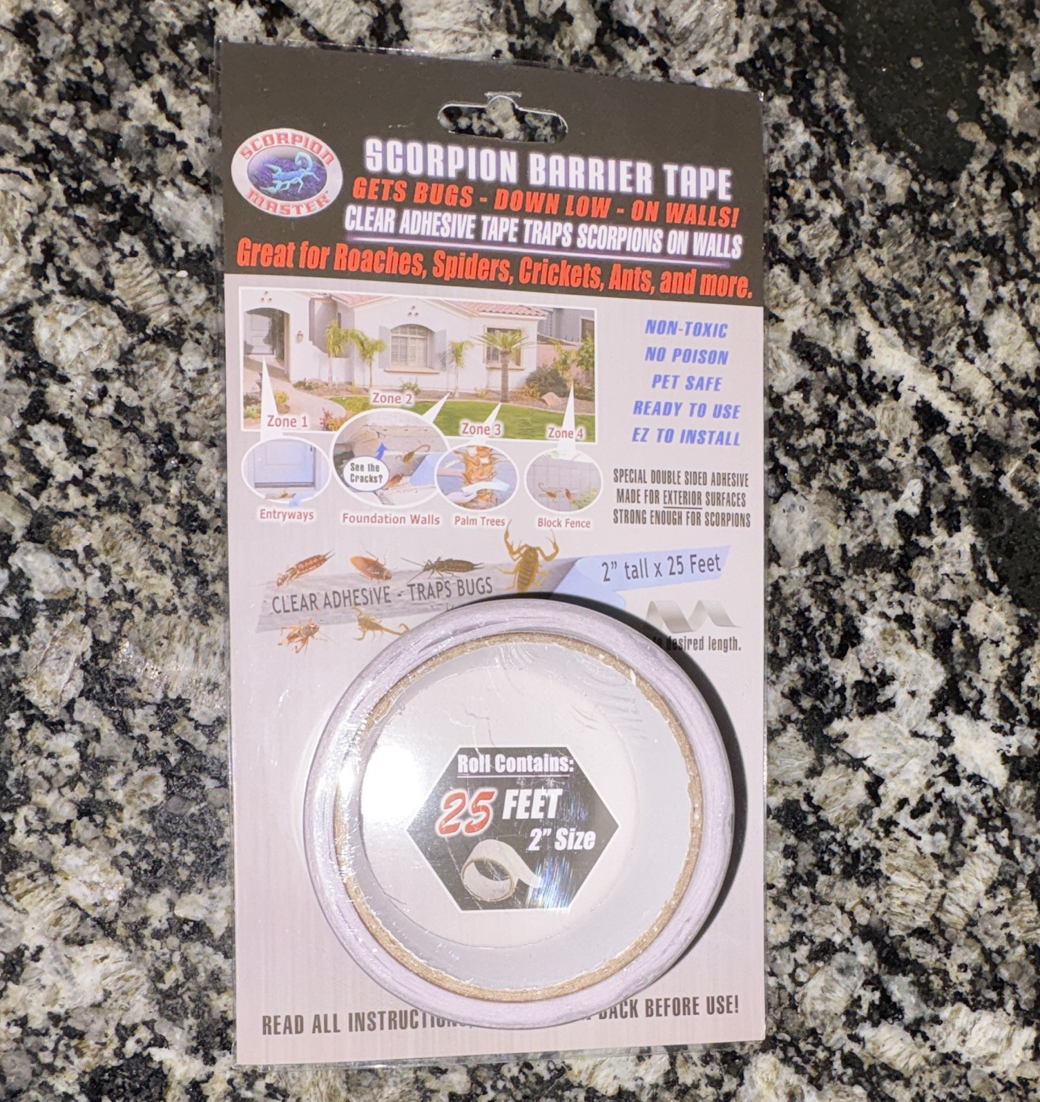 Scorpion Master Barrier Tape 2″ x 25′ Double Sided Adhesive Non-Toxic Pet Safe