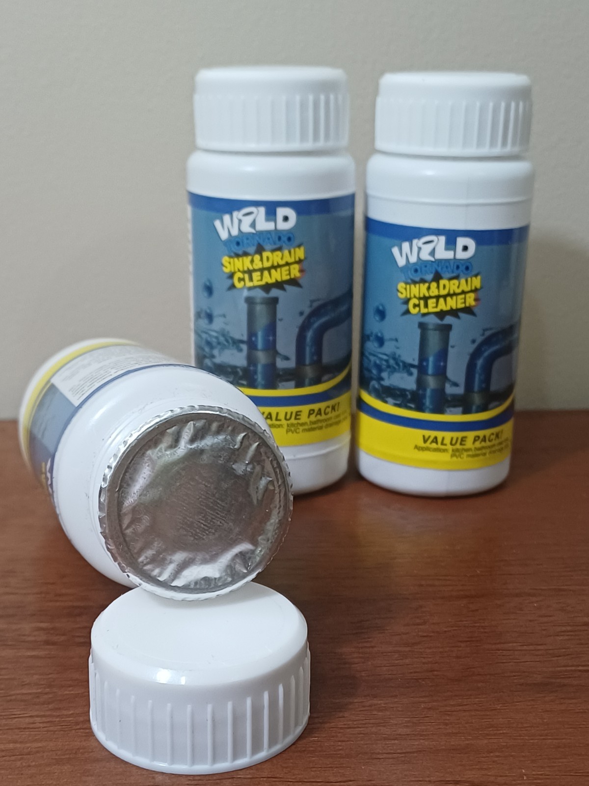 Set of 3 Wild Tornado Powerful Sink & Drain Cleaner High Efficiency Clog Removal