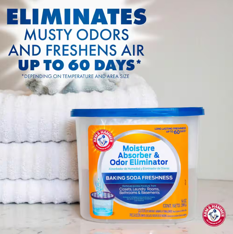 Arm and Hammer Moisture Absorber and Odor Eliminator, Fragrance Free – 14 oz.