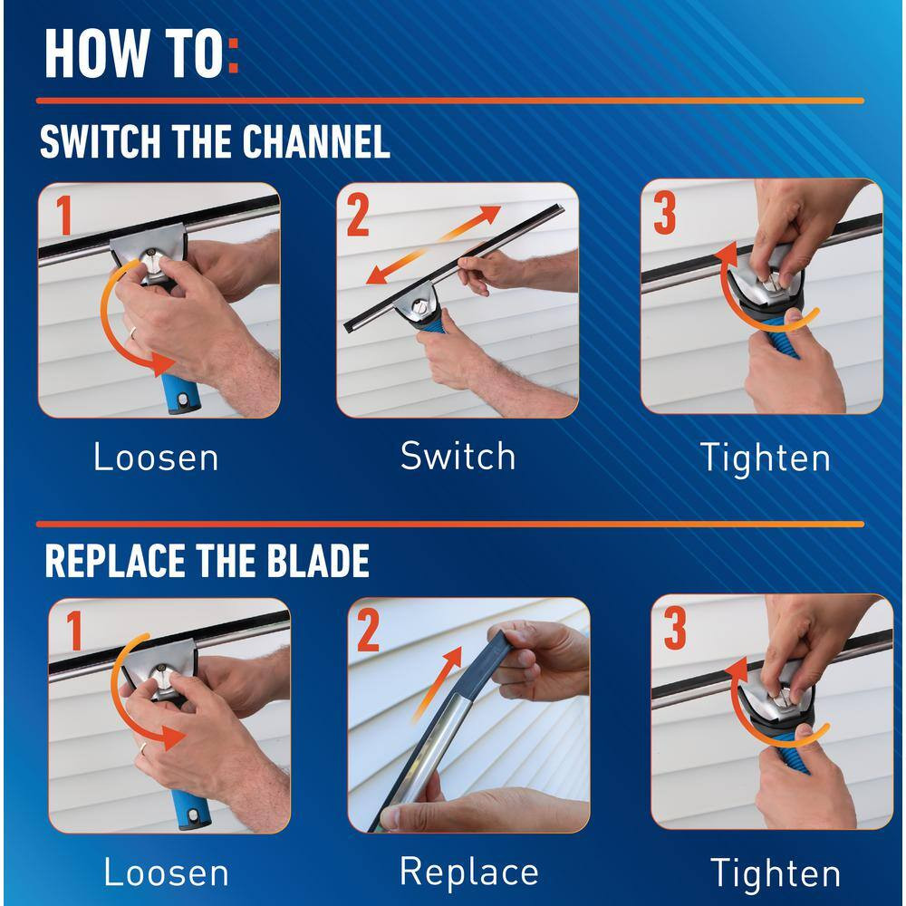 18 In. EZ Change Squeegee with 12 In. Interchangeable Blade Window Cleaner New