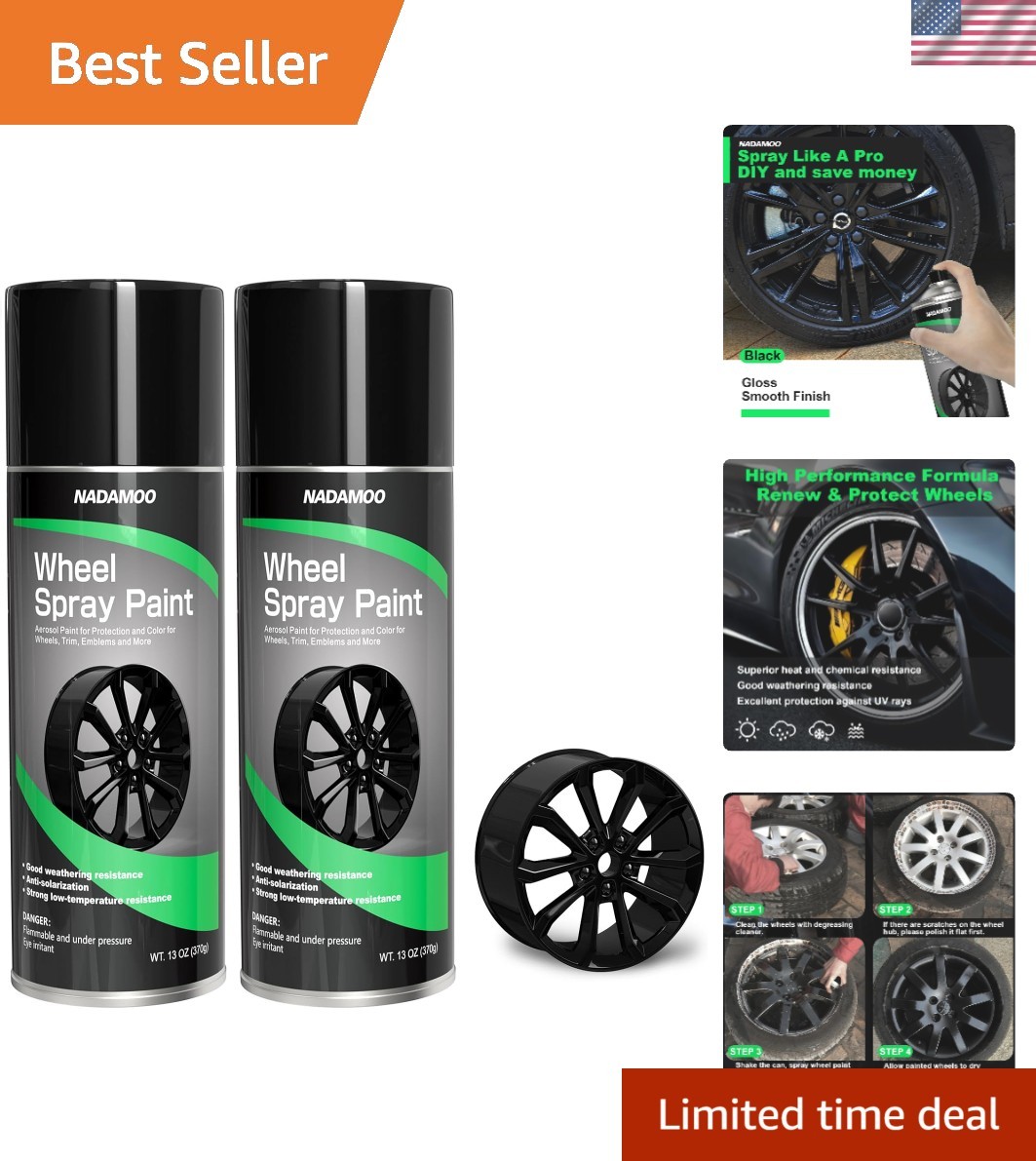 13oz Gloss Black Wheel Spray Paint – Fast Drying, Protective Finish, 2 Pack