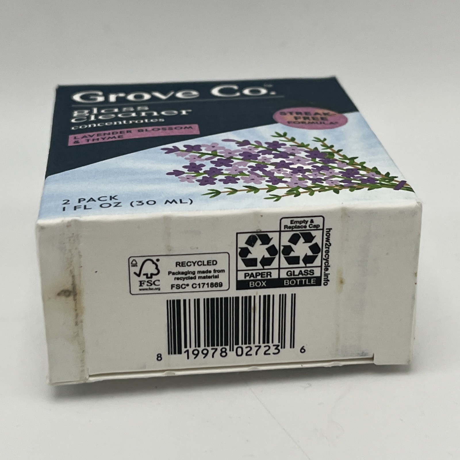 2 Pack Grove Glass Cleaner 1 oz Bottles Lavender & Thyme Concentrate All Natural
