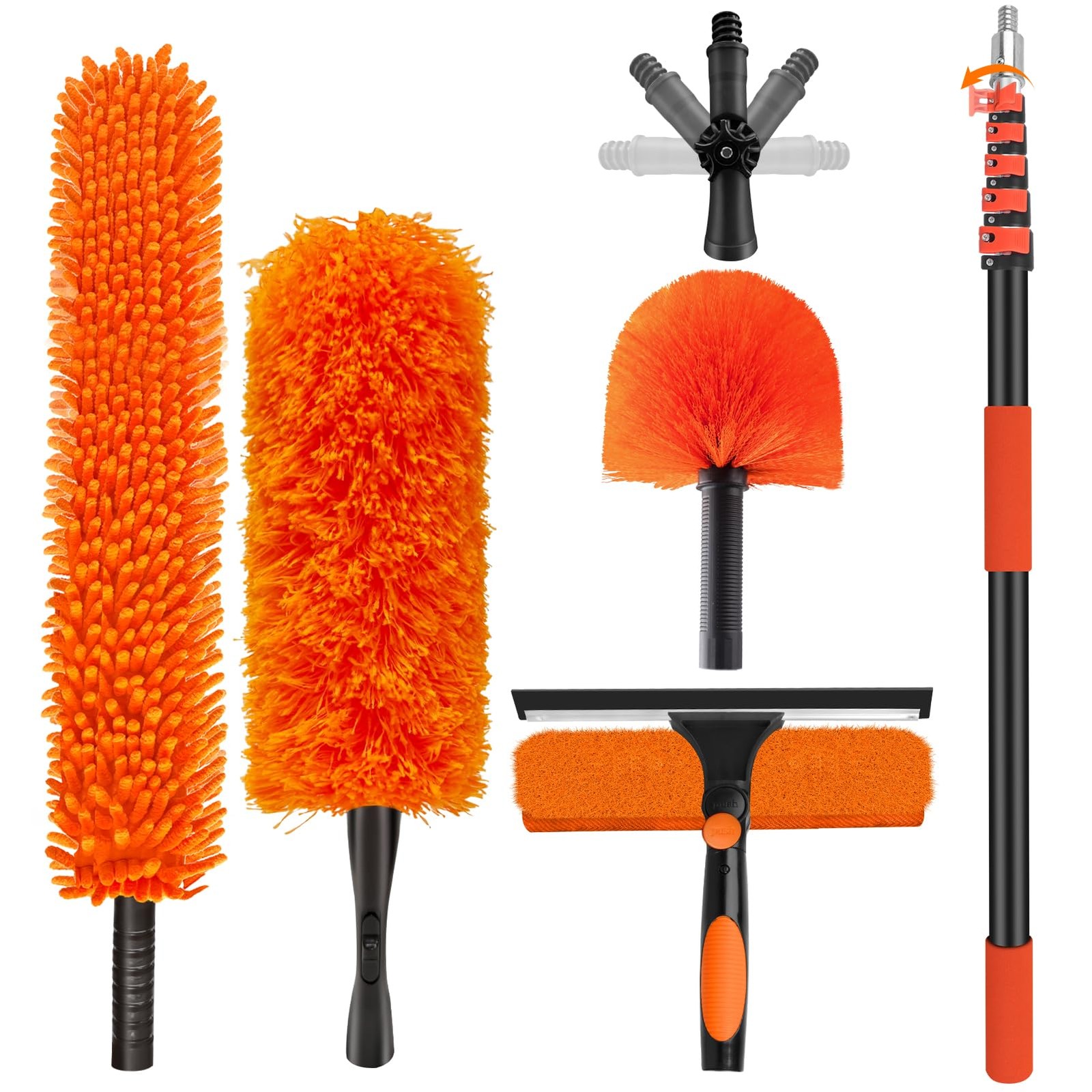 30FT High Reach Duster Cleaning Kit with 24FT Pole | 4-in-1 Tool Set with Uni…
