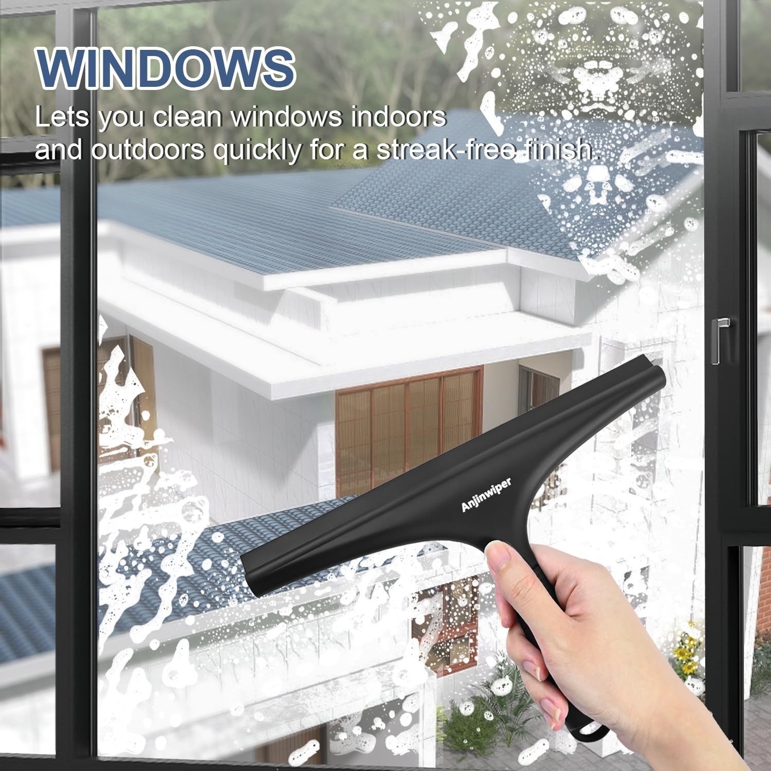 Shower Squeegee with Hook – Streak-Free Glass & Tile Cleaner Tool for Bathroom,