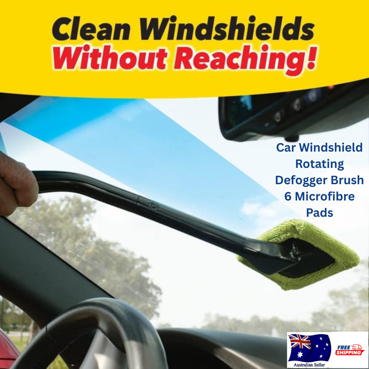 Car Glass Defogger Brush Rotating Cleaner 6 Microfibre Pads Spray Bottle Kit