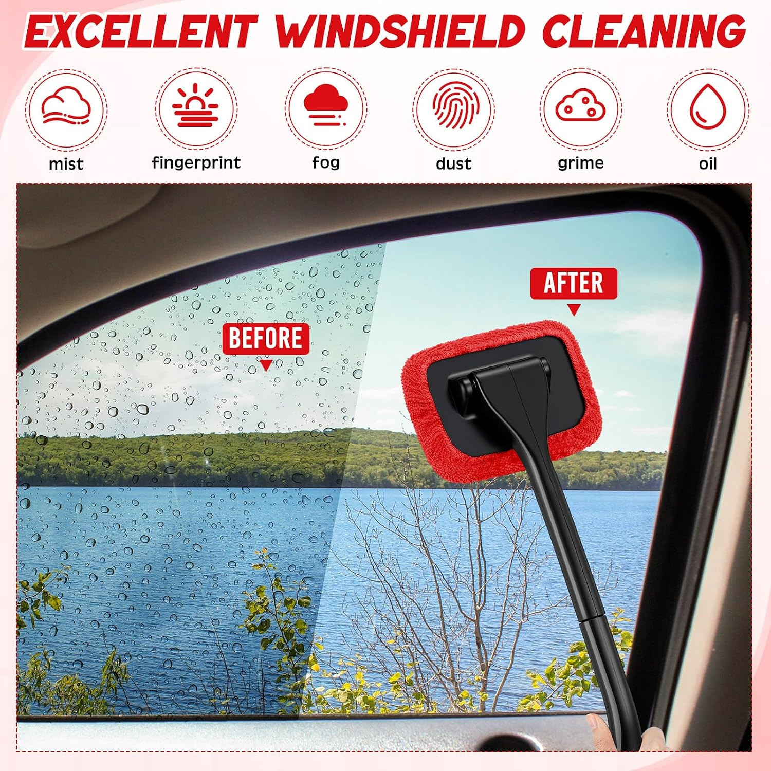 8 Pcs Car Windshield Cleaner Tool Kit with Removable Handle, Microfiber Towel Pa