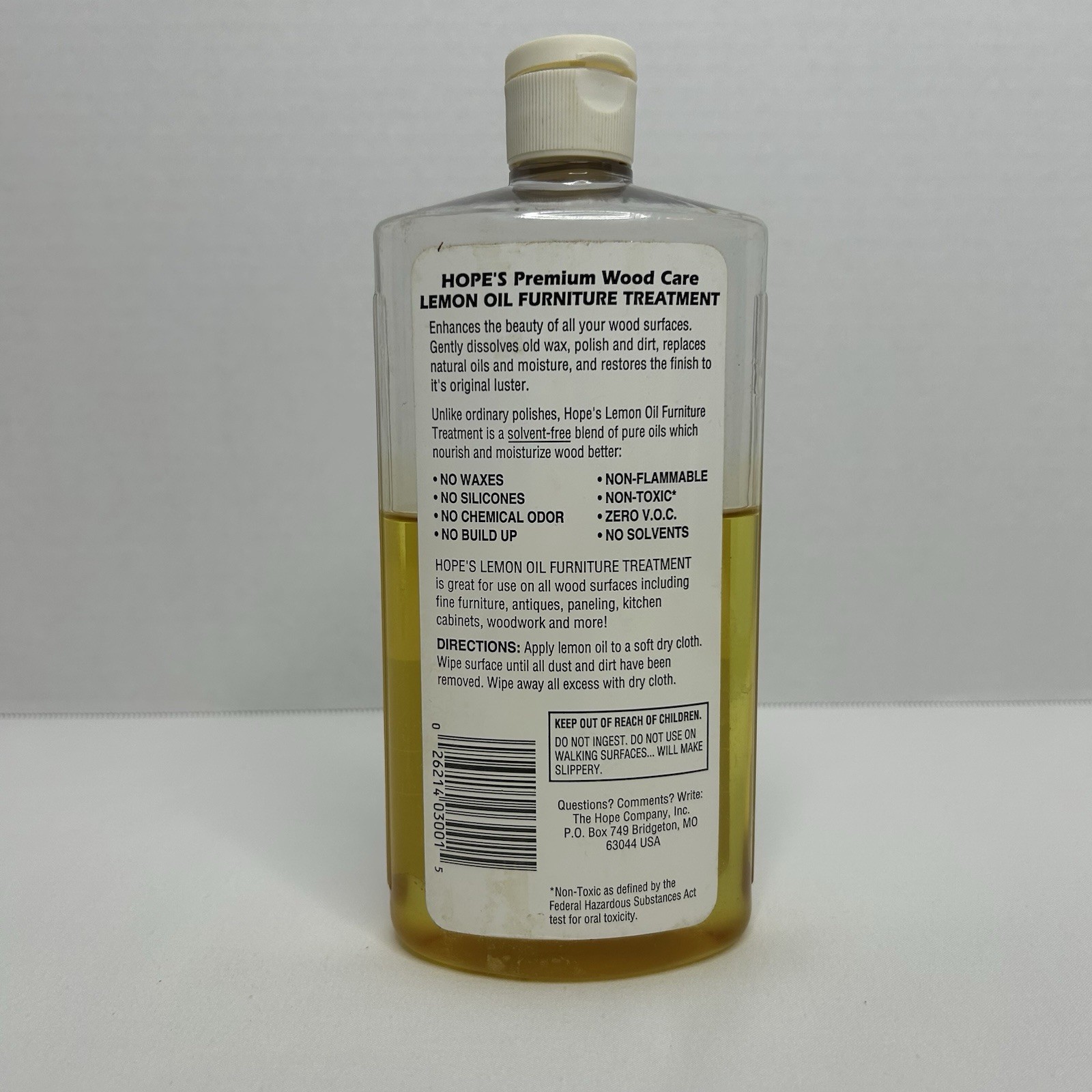 Vtg Hope’s Lemon Oil Furniture Treatment 16 oz Non-Toxic Solvent Free 1/2+ Full