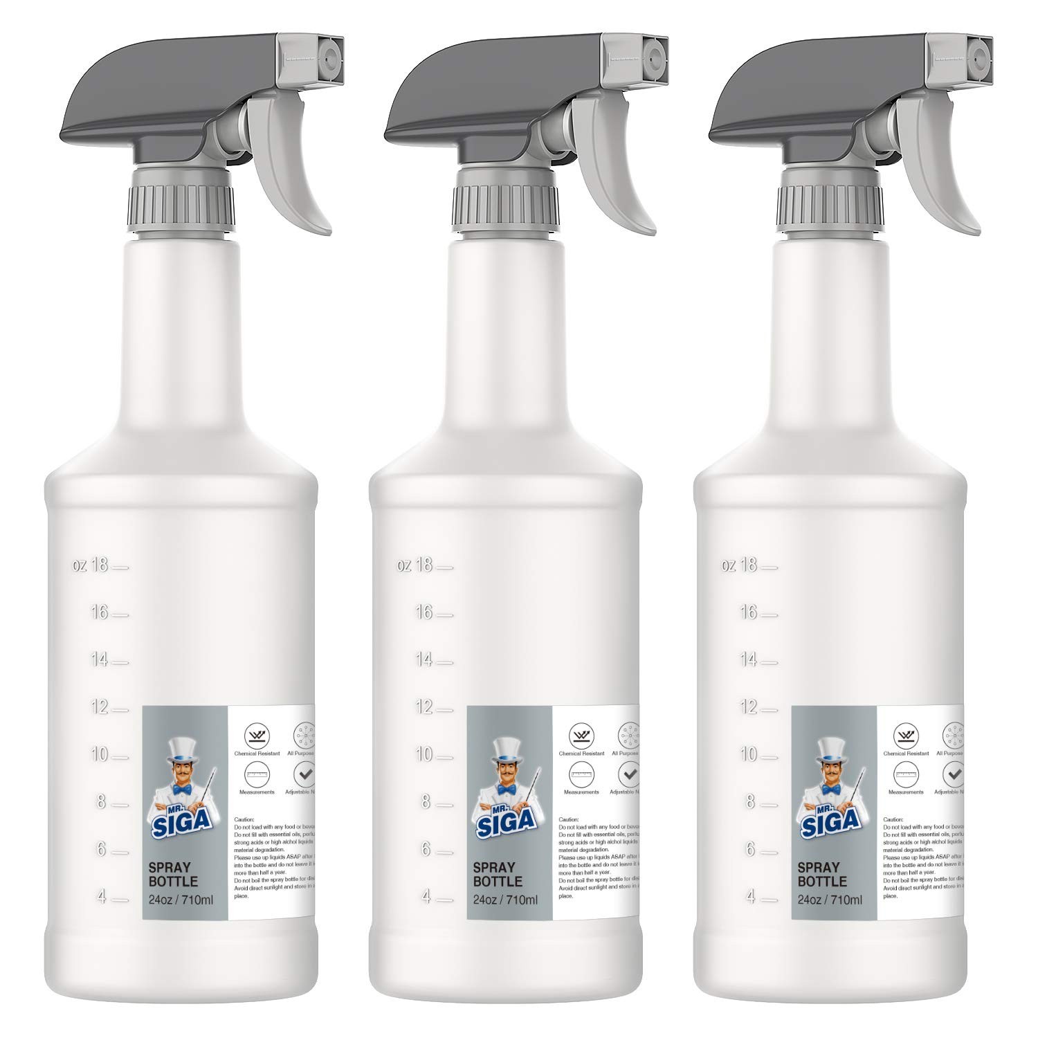 Empty Heavy Duty 24 oz Plastic Spray Bottles for Cleaning Solutions MR SIGA