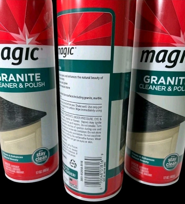 Magic Granite Cleaner & Polish Aerosol lot of 3 Natural Stone Marble Quartz