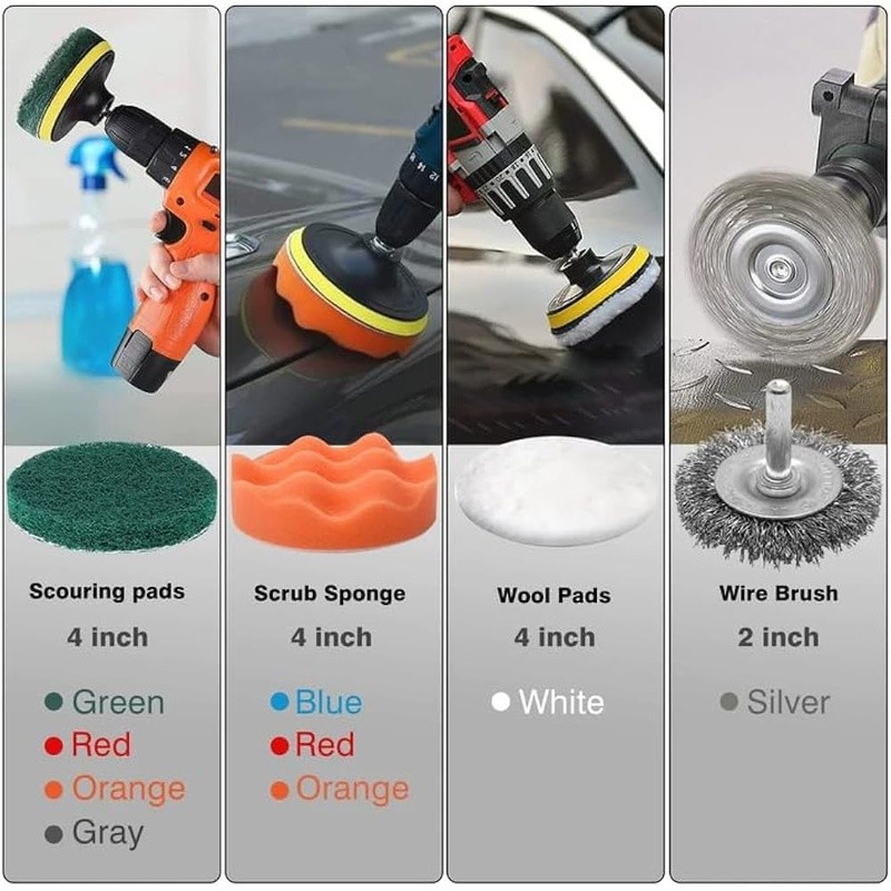 30Pcs Household Cleaning Kit Drill Brush Set Power Scrubber Brushes Pads New